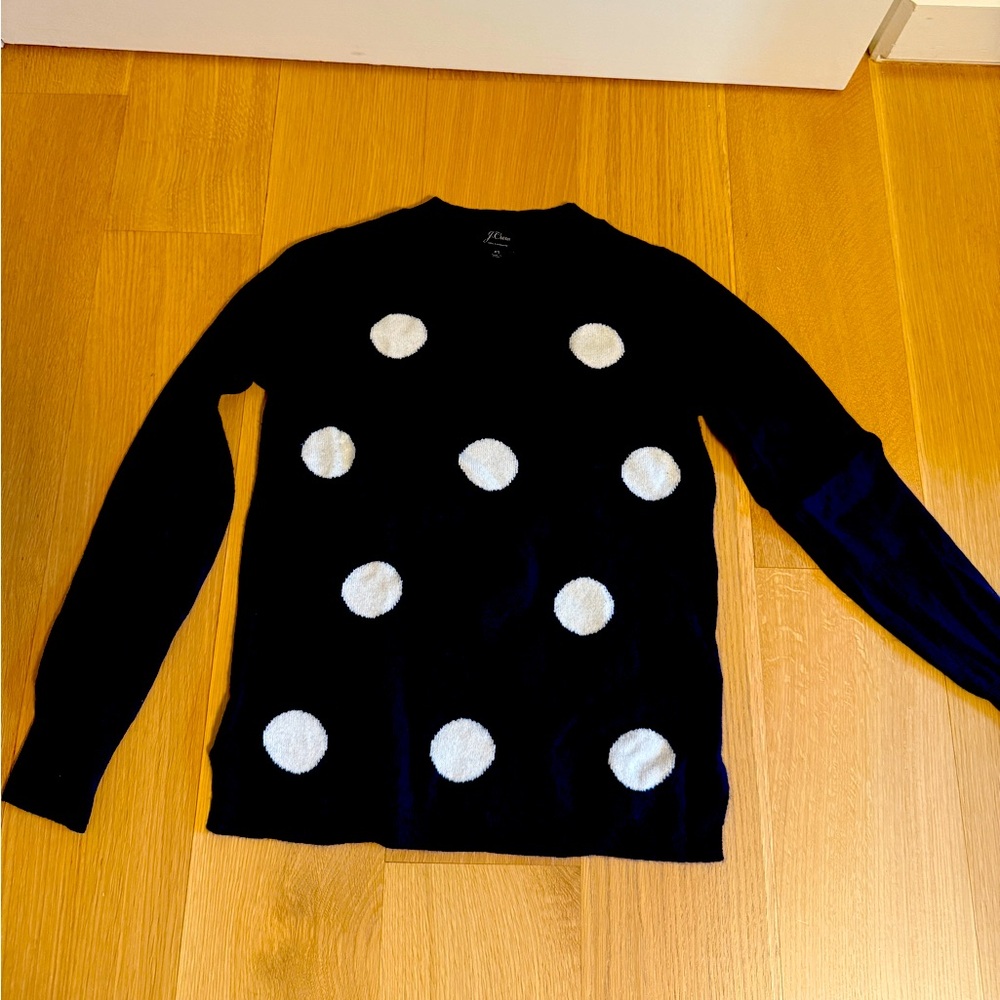 Jcrew Navy and White Polka Dot Everyday Cashmere Sweater size XS
